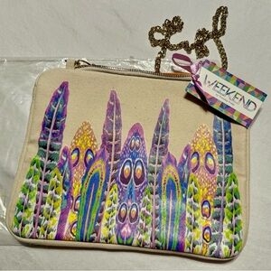Weekend by Thursday Friday Feather Bag Chain Strap Canvas NWT